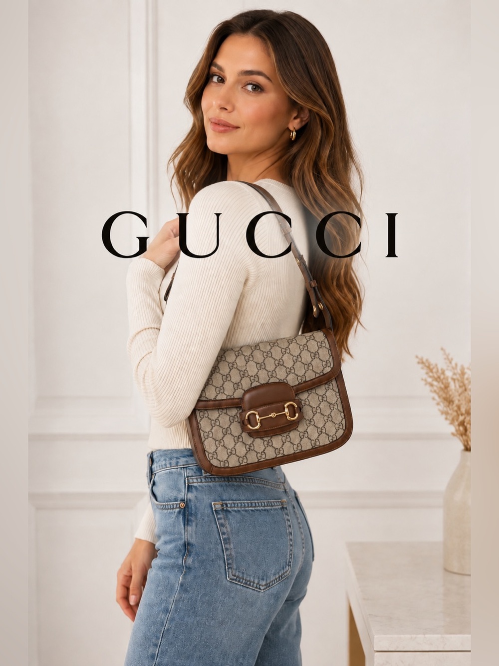 Gucci GG Supreme 1955 Horsebit Shoulder Bag 10” with Box & Dust Bag